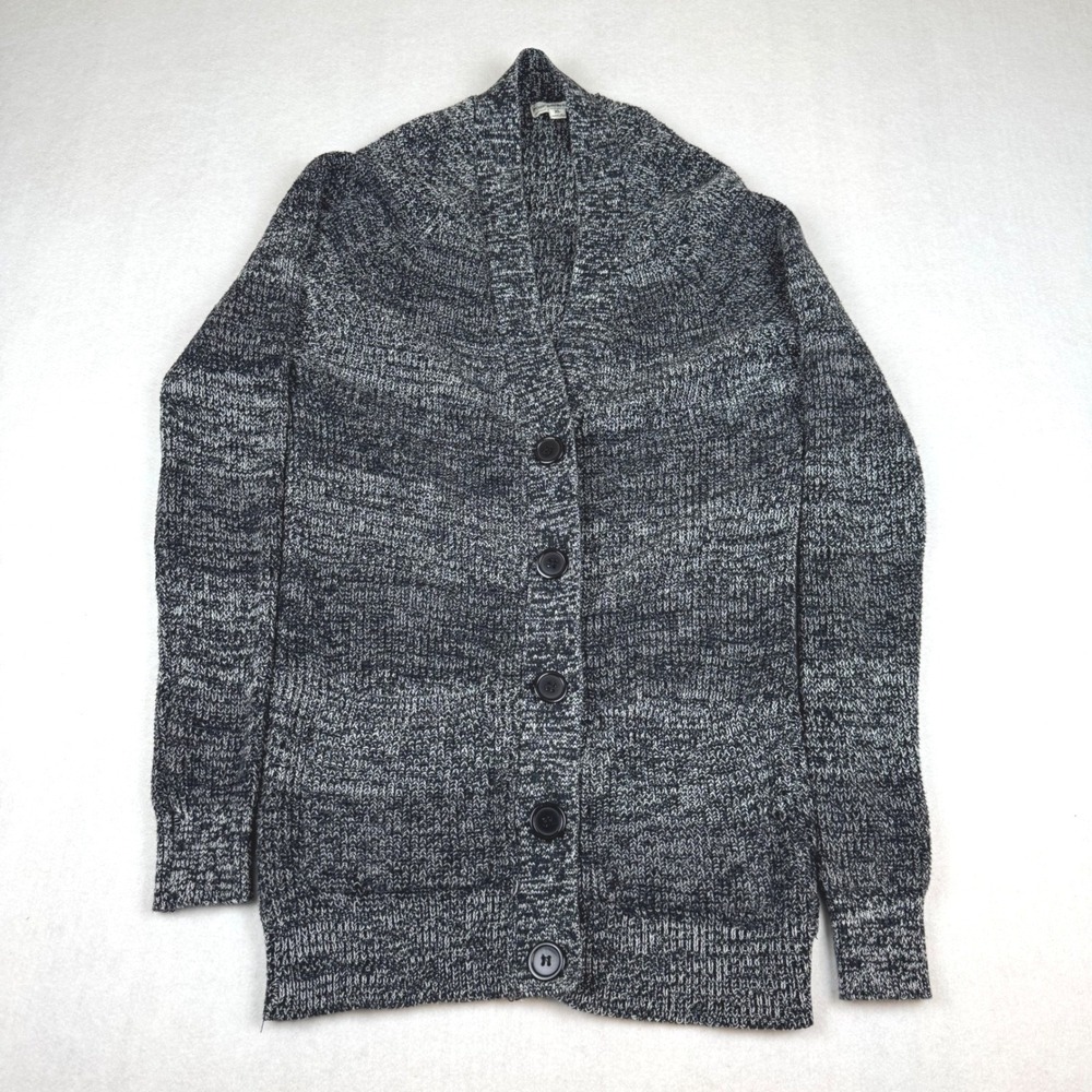 Poof Excellence Womens XL Black White Marled Knit Shawl Collar Button Cardigan